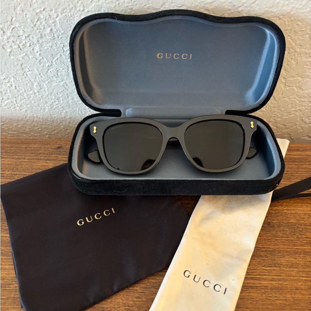 Gucci 52mm Black Sunglasses with Gold Logo and Accents